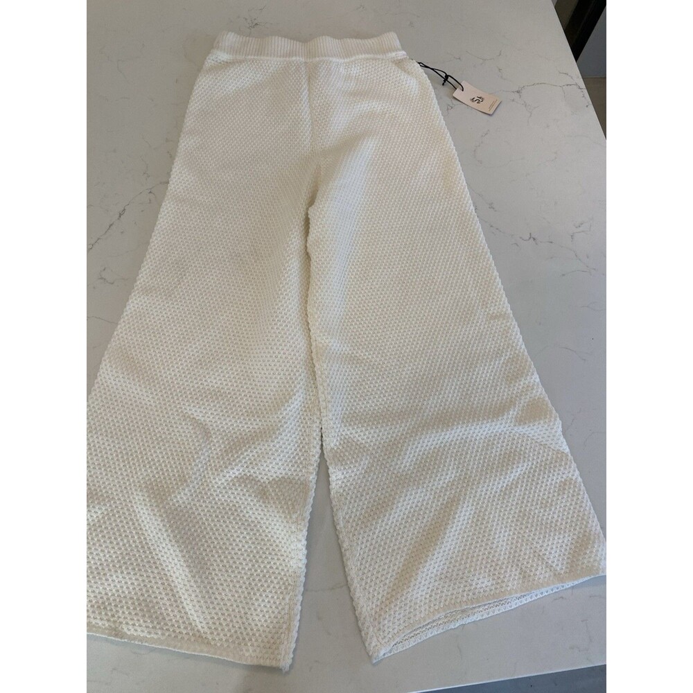 Sincerely Jules Pants Sm White Ribbed Comfort Soft Wide Legged Cozy Stretch